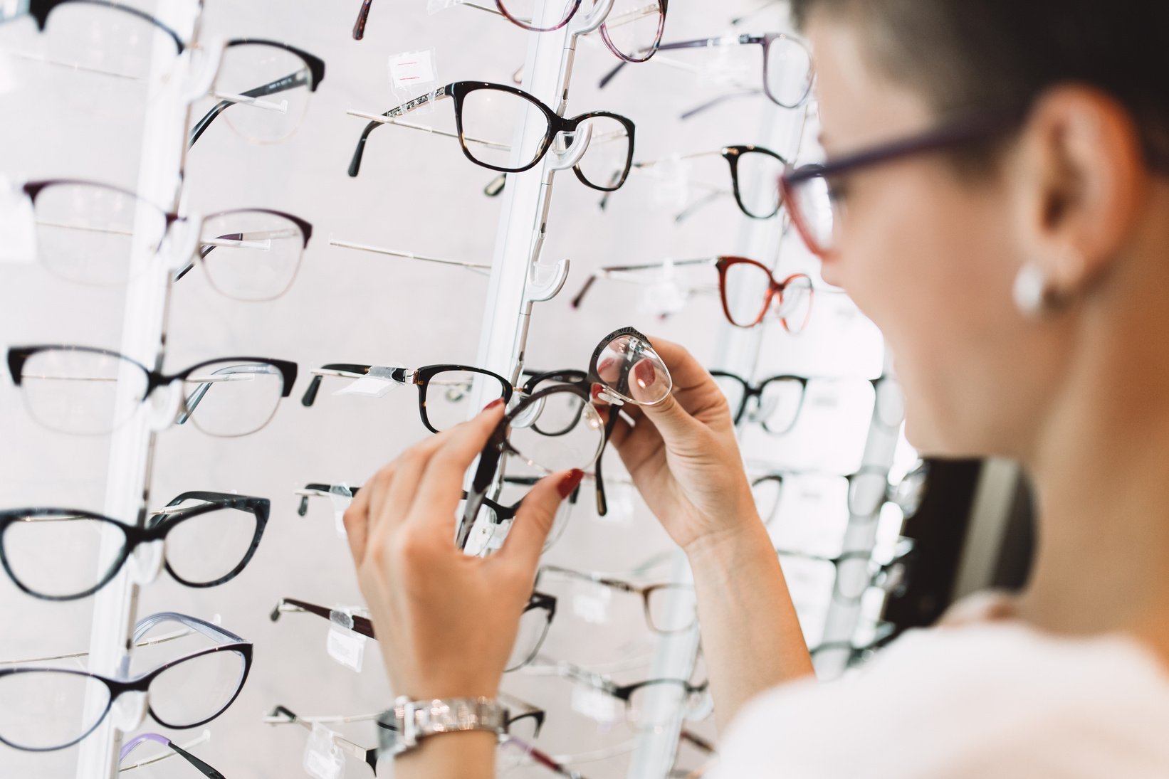 Woman in optical optical store